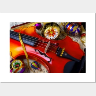 Baroque Violin With Christmas Ornaments Posters and Art